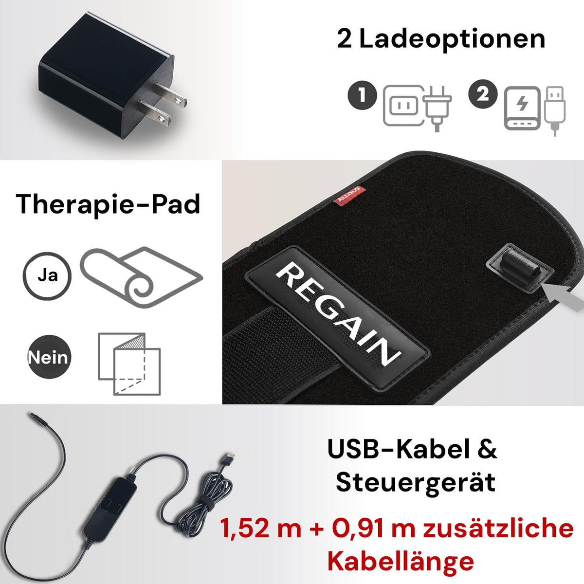 Regain infrared belt with two charging options, flexible pad and USB control unit