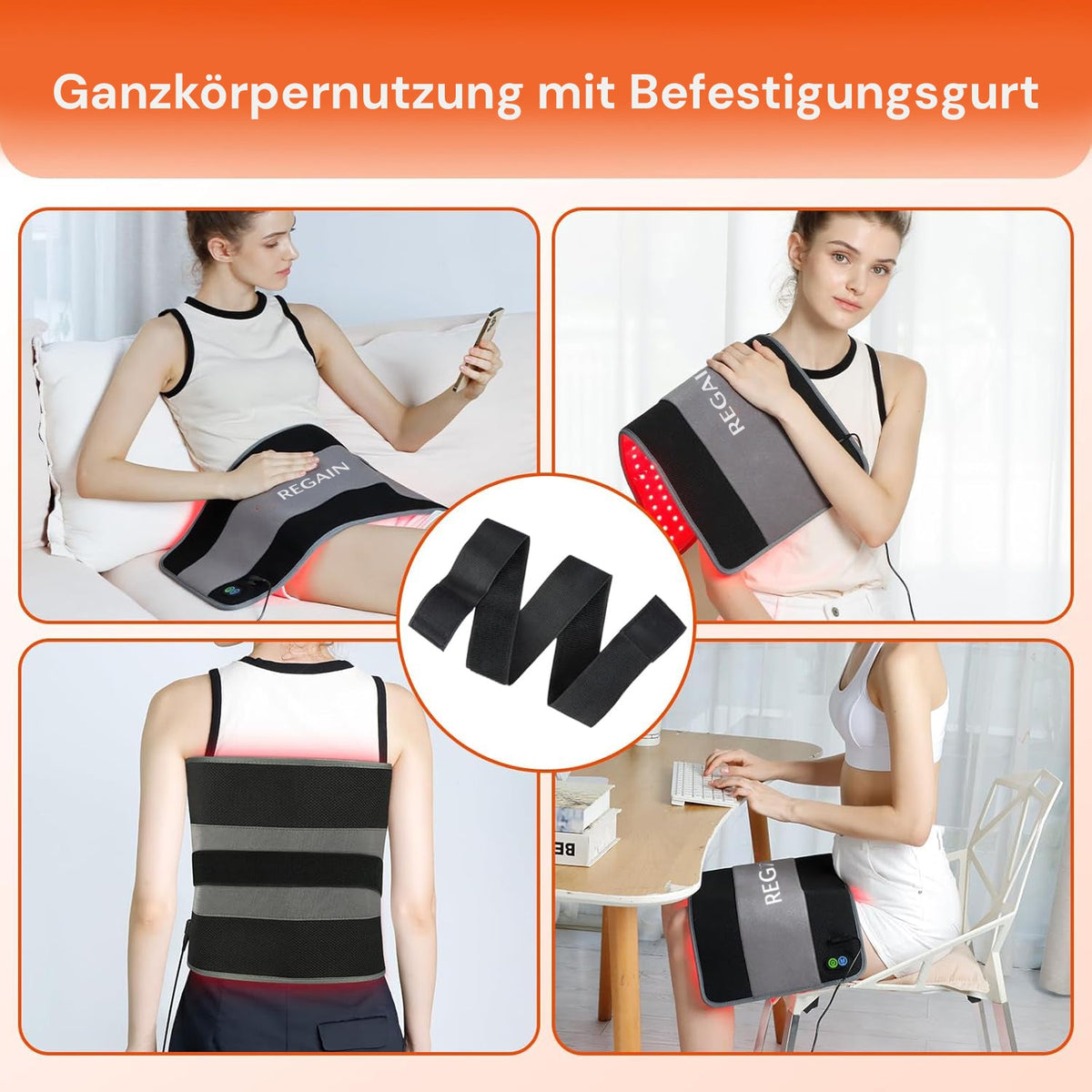Regain infrared mat with attachment strap, versatile use on the whole body