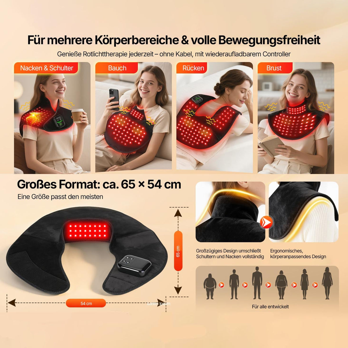 Regain neck and shoulder cape for multiple areas of the body, generous size of 65 x 54 cm