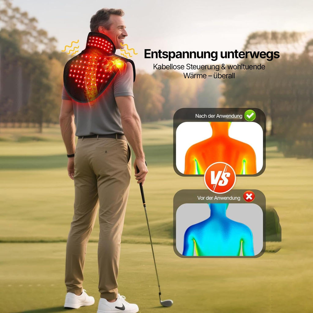 Regain red light neck and shoulder cape provides relaxation on the go, visible in the thermal image