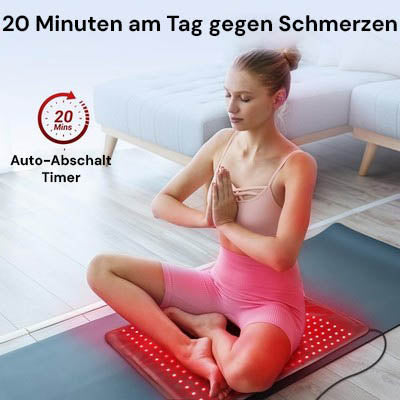 Woman using the Regain red light mat for 20 minutes daily for pain relief
