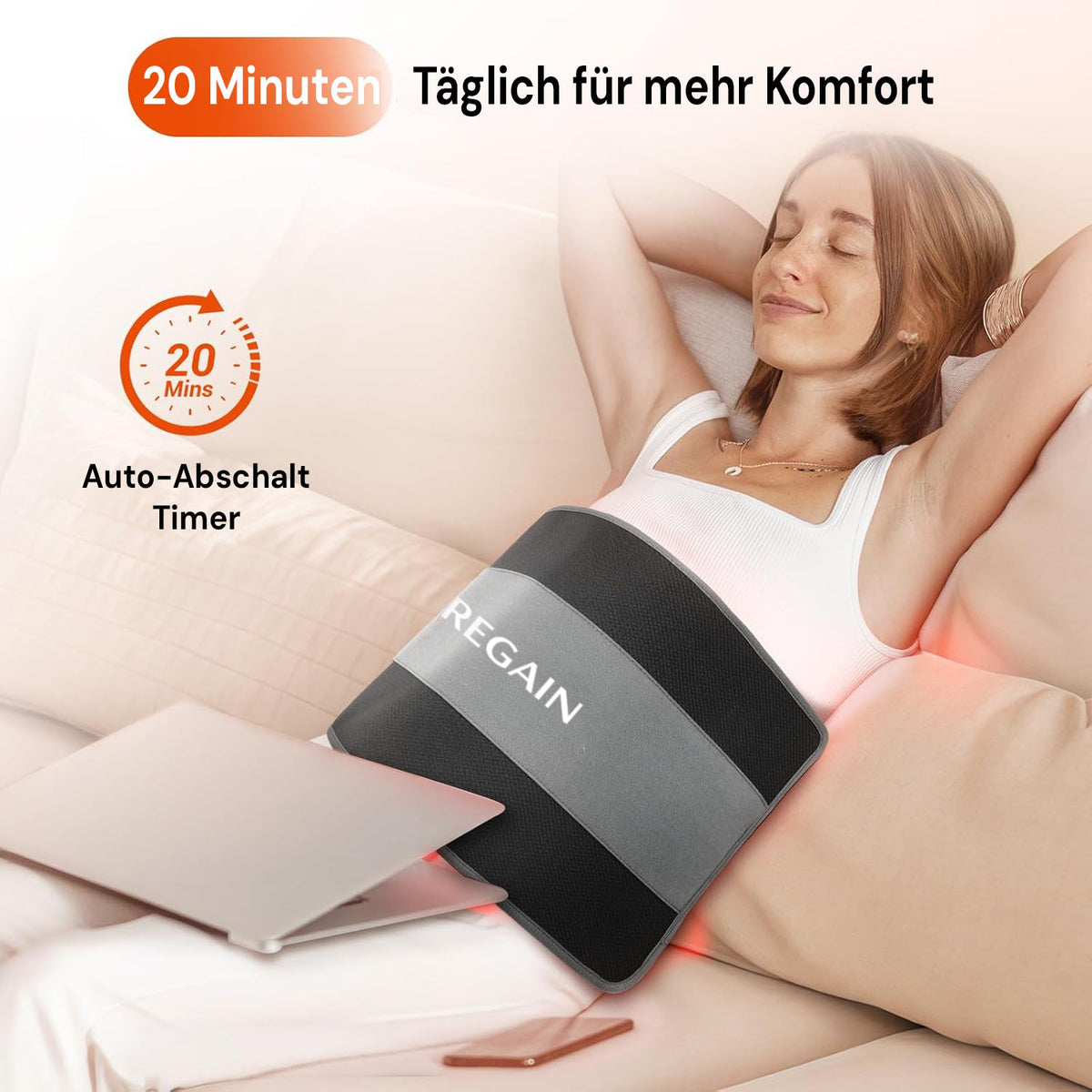 Regain red light therapy mat with auto-off timer in use on the hip and lower back