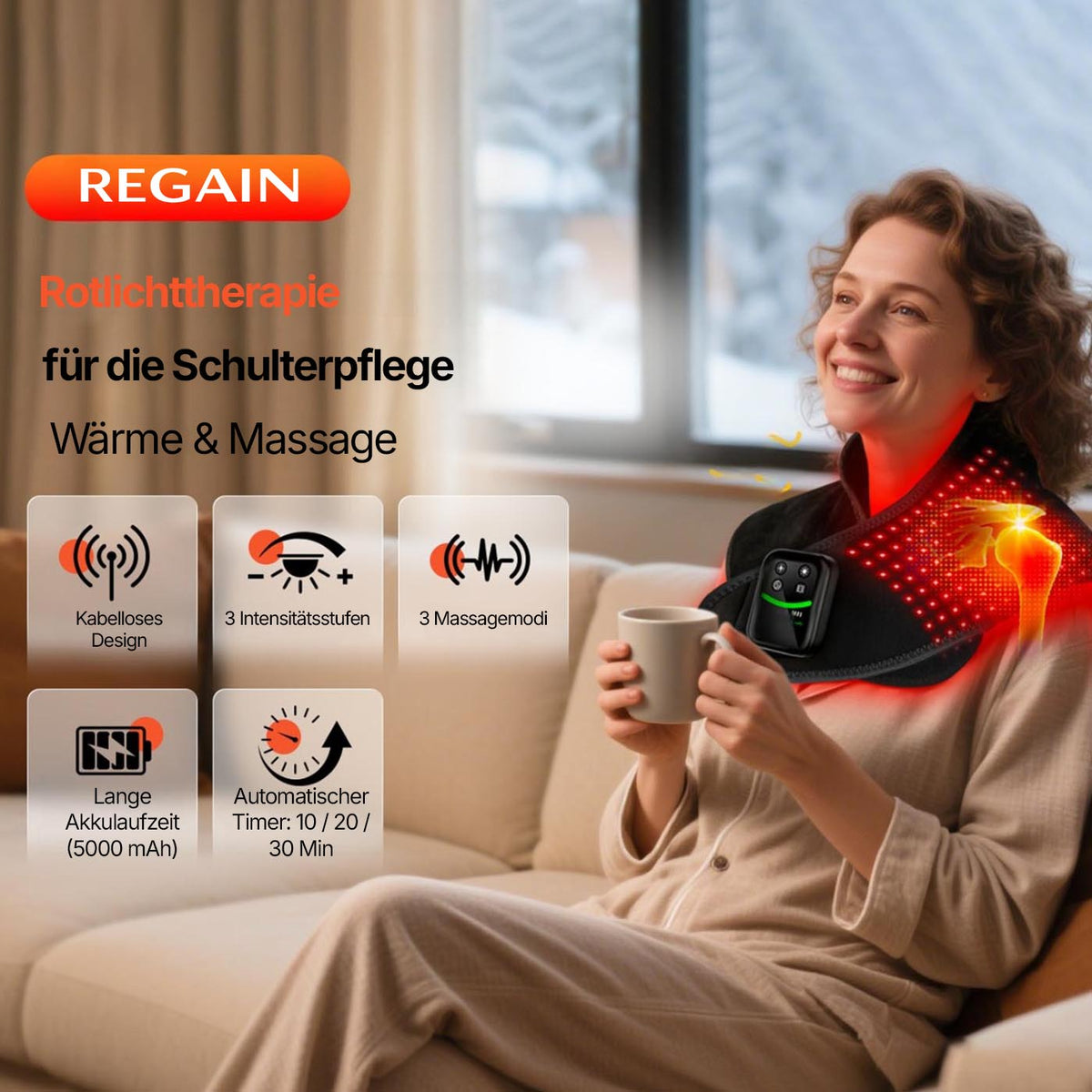 Regain red light therapy for shoulder care with heat and massage function